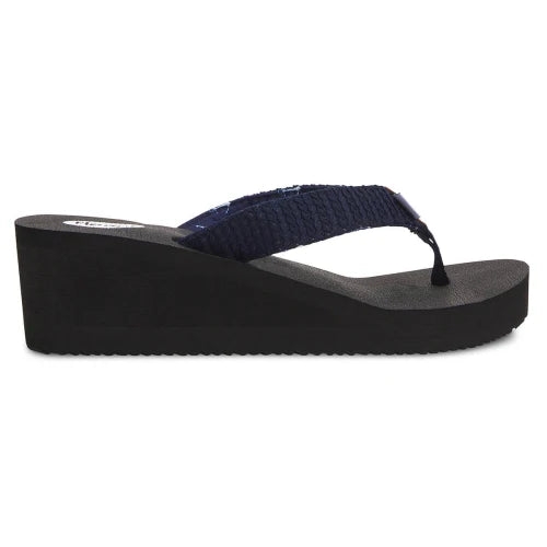 Floopi Womens Anna Wedge Yoga Mat Thong Flip Flop (Navy 519)