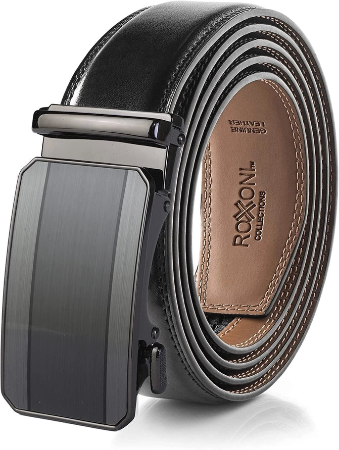 Roxoni Ultra Soft Geniune Leather Rachet Rectangular Prism Dress Belt