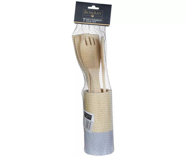 Bombay (Set of 7) Bamboo Kitchen Utensils with Round Crock