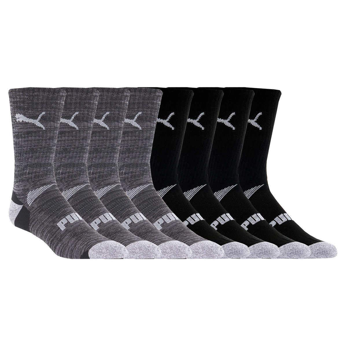 PUMA Mens Crew Socks Moisture Control, Black (8-Pair)