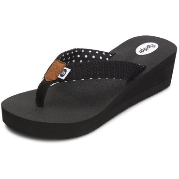 Floopi Womens Anna Wedge Yoga Mat Thong Flip Flop (Black 519