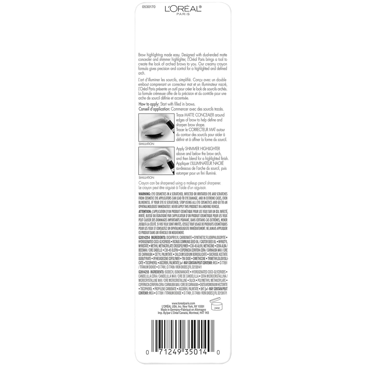 L'OREAL Cosmetics Stylist Brow Raiser Highlighter Duo, (625) Deep