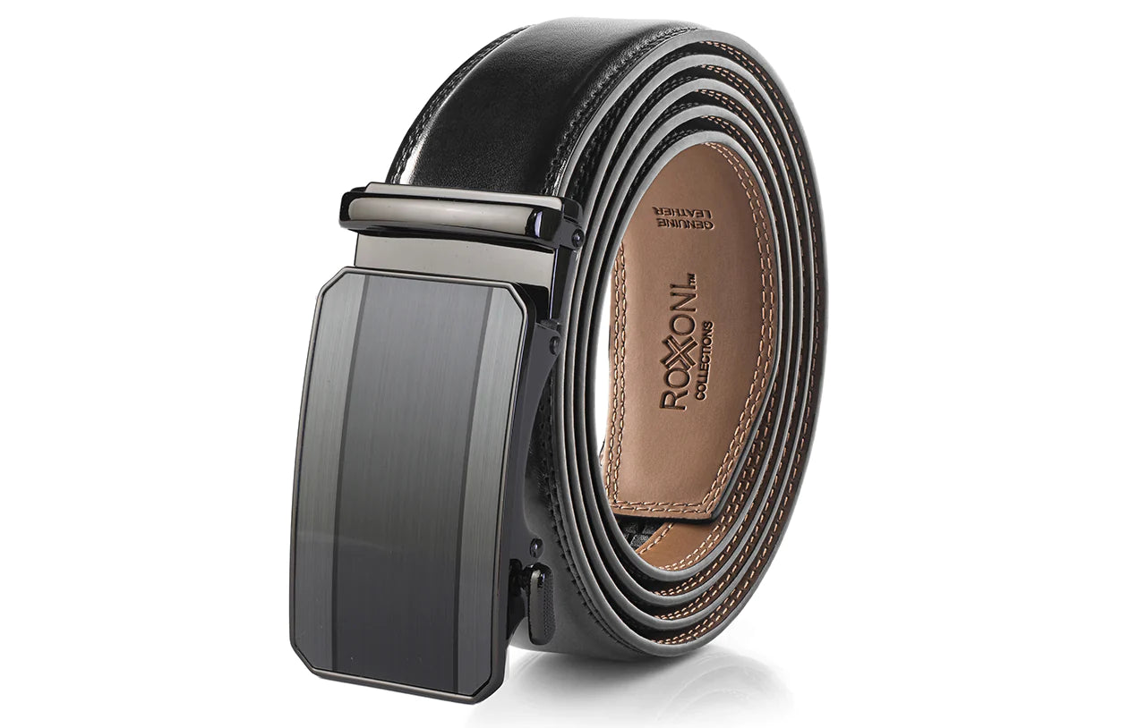 Roxoni Ultra Soft Geniune Leather Rachet Rectangular Prism Dress Belt