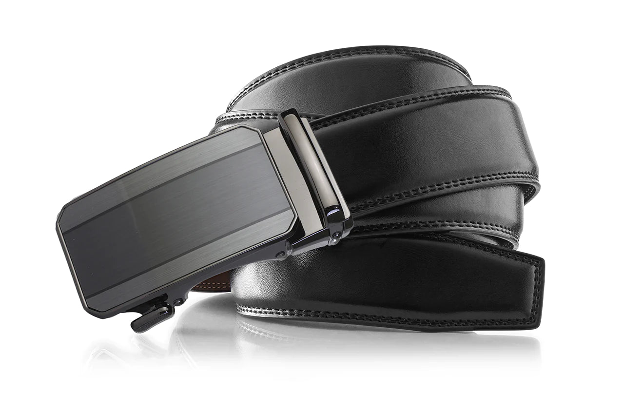 Roxoni Ultra Soft Geniune Leather Rachet Rectangular Prism Dress Belt