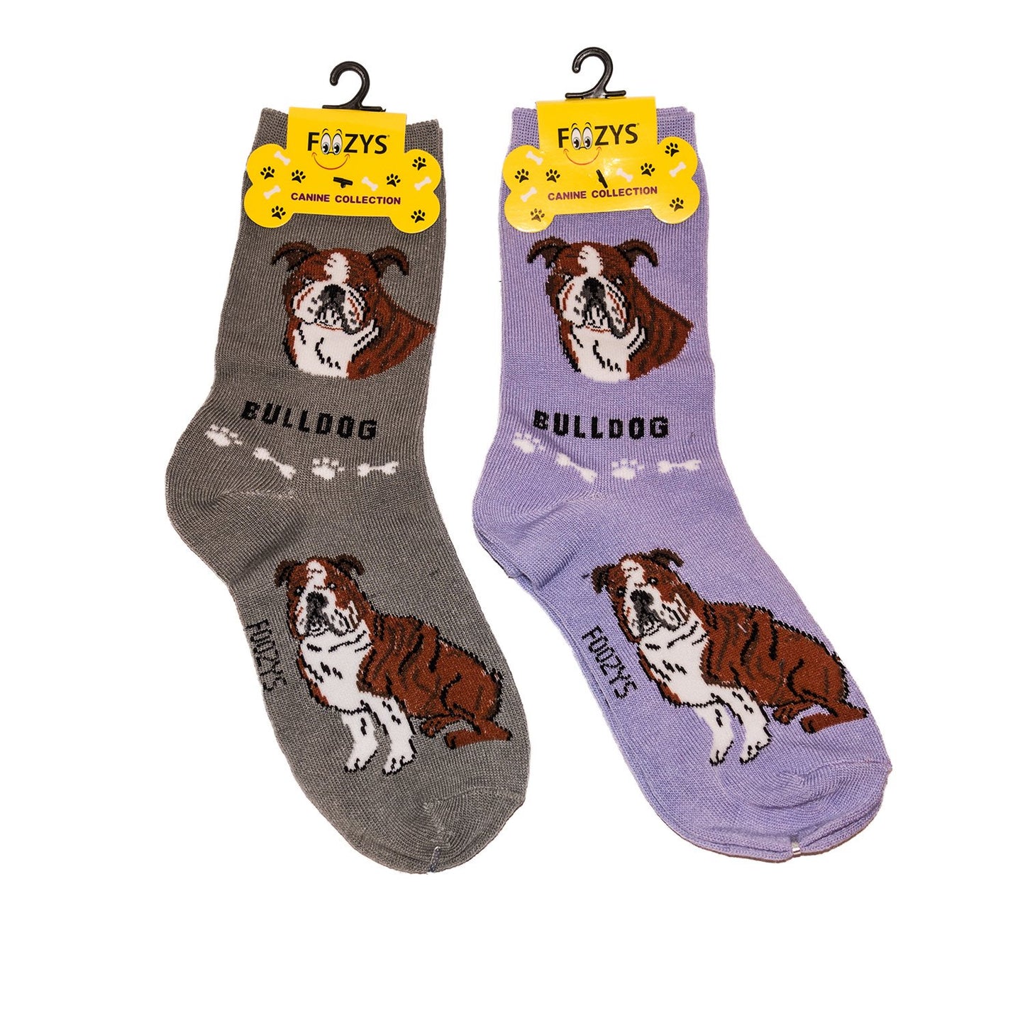 Foozys Unisex Crew Socks Canine Collection (Bulldog)