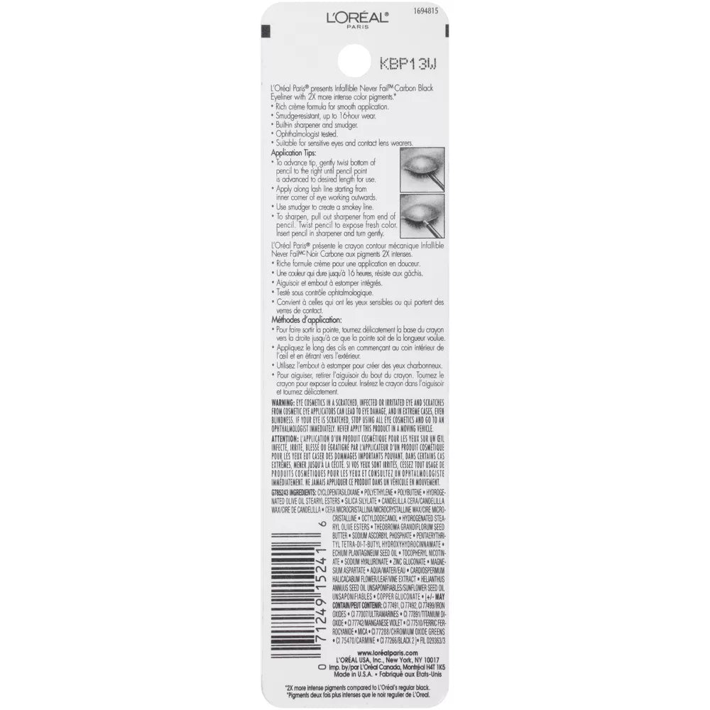 L'Oréal Infallible Never Fail Eyeliner, Carbon Black (591)