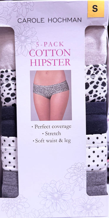 Carole Hochman Cotton Hipster Underwear, Assorted Colors (5-Pack)