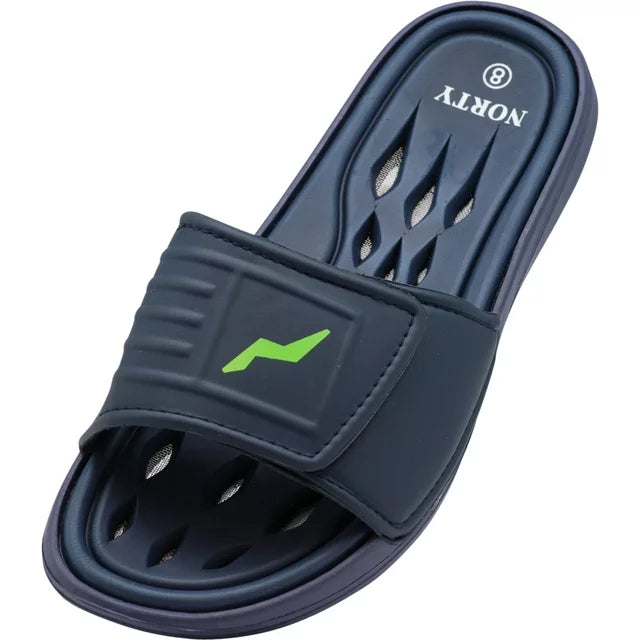 NORTY Mens Slide Sandals Adult Male Drainage Flip Flops, (21015) Navy