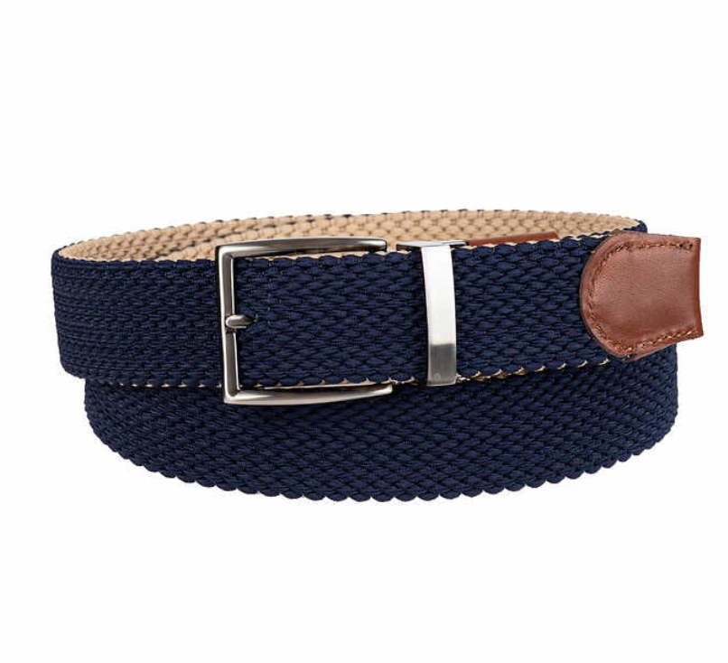 Tommy Bahama Men's Stretch Braided Reversible Belt, Blue, Small / Medium