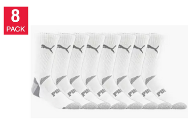 PUMA Mens Crew Socks Moisture Control, White/Grey (8-Pair)