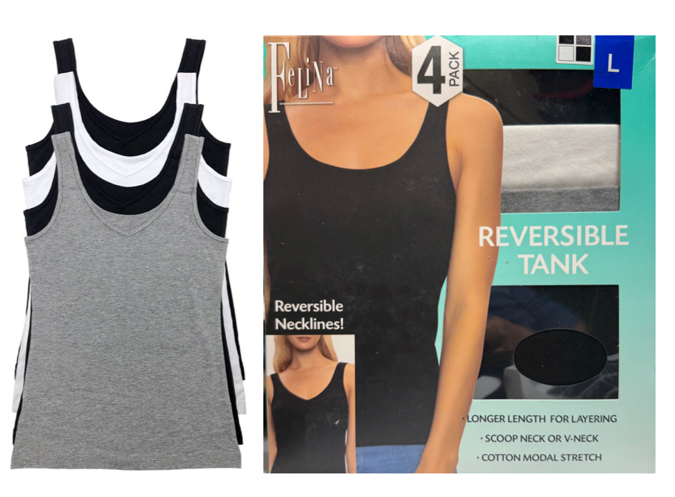 Felina Reversible Cotton Womens Tank Top | (4-Pack)