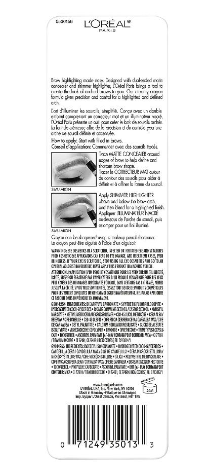 L'OREAL Cosmetics Stylist Brow Raiser Highlighter Duo, (615) Light