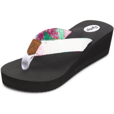 Floopi Womens Anna Wedge Yoga Mat Thong Flip Flop (White/Coral Nature 519)