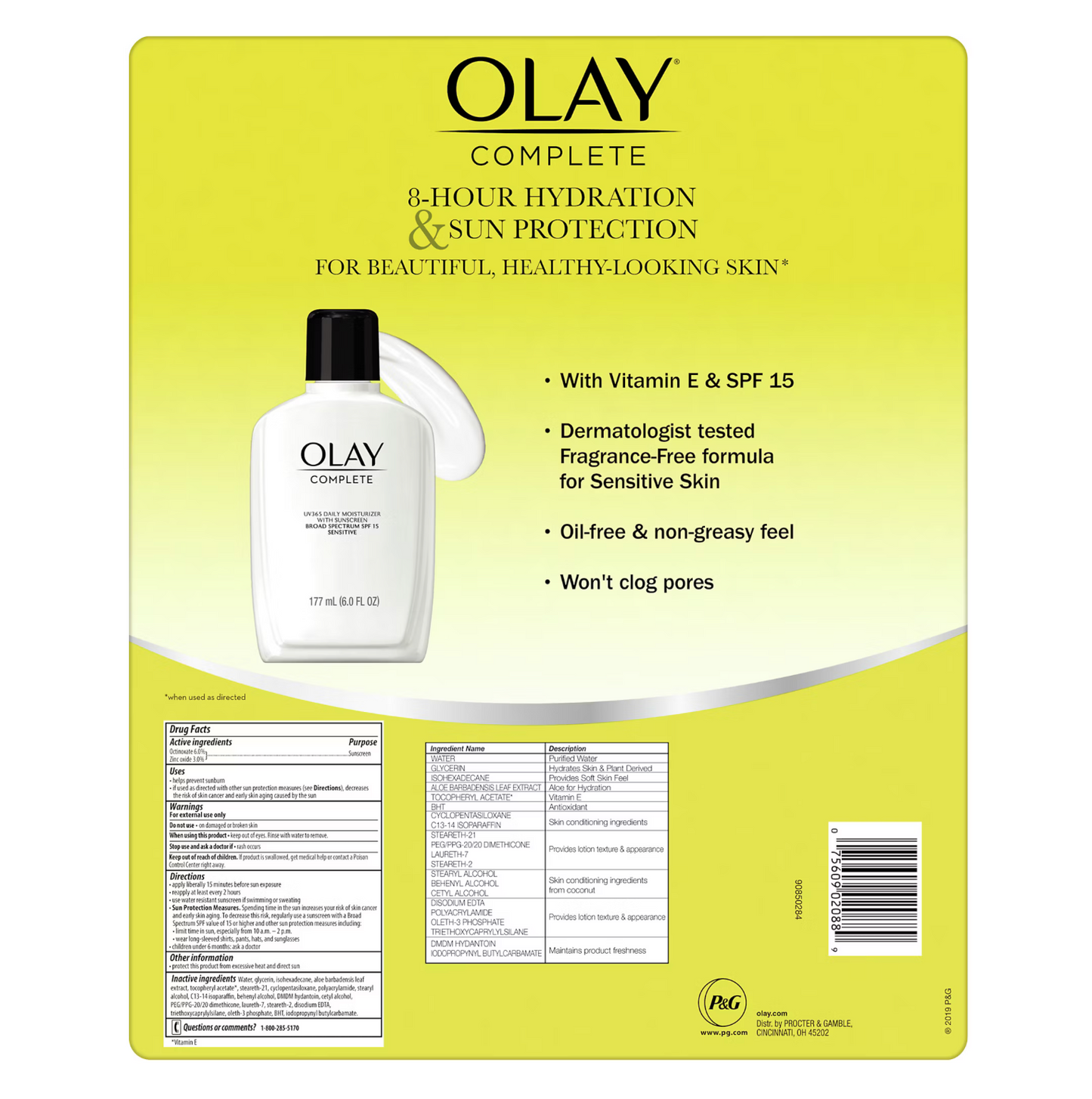 Olay Complete Sensitive Plus Face Moisturizer, SPF 15, 2 pk