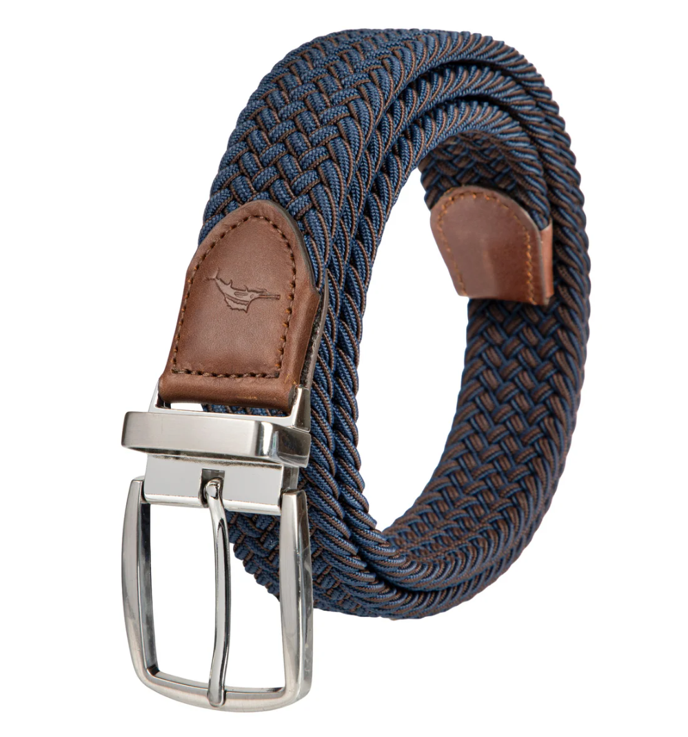 Tommy Bahama Men's Stretch Braided Reversible Belt, Navy