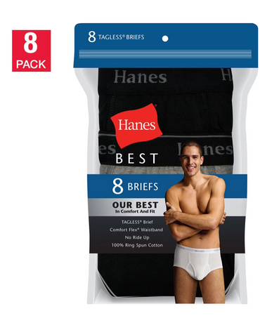 Hanes Men's Best Brief, Black/Grey, (8-Pack)