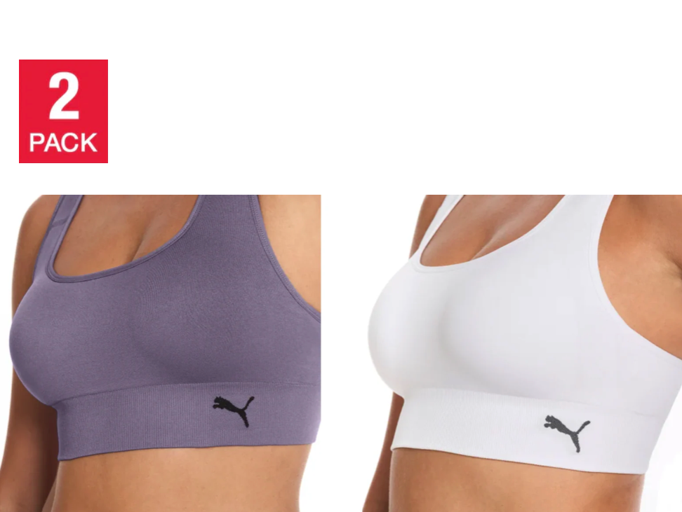 PUMA Ladies' Seamless Sports Bra (White) (2-Pair)