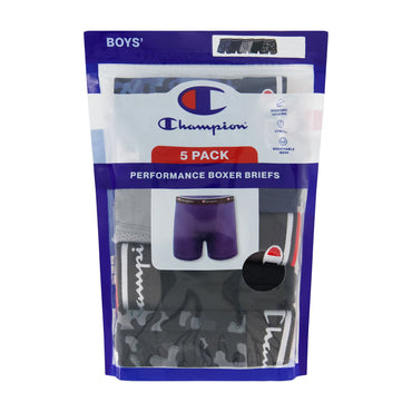 Champion Boys - Performance Boxer Brief, Grey Blue Camo (5-Pack)