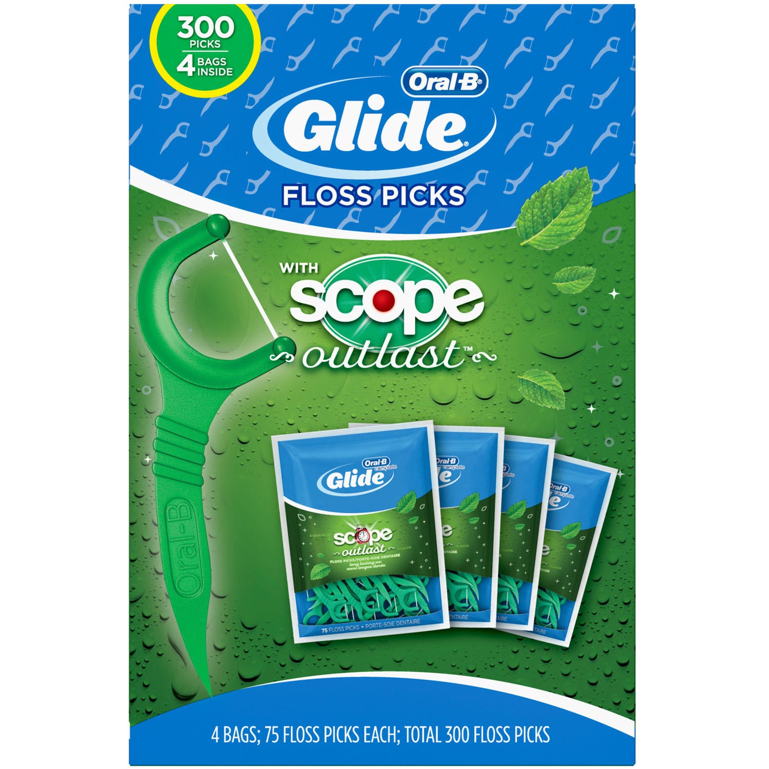 Oral-B Complete Glide Floss Picks, Scope Outlast (300 ct.)