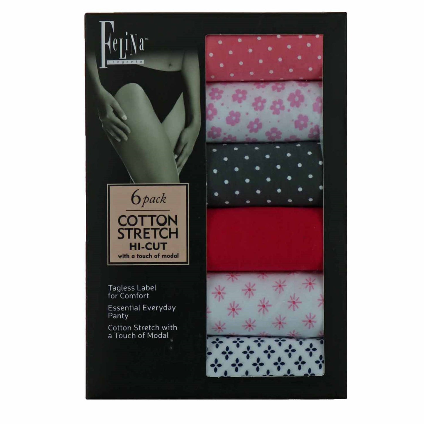 Felina Women's - Hi Cut Cotton Stretch Panties (6 Pack) - ADDROS.COM