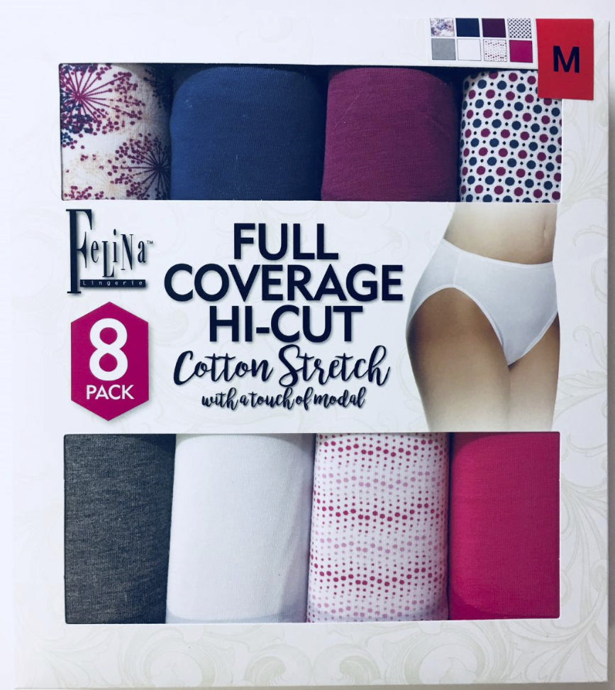 Felina Ladies' Hi-Cut Panty - Medium Assorted Colors (8-pack) - ADDROS.COM