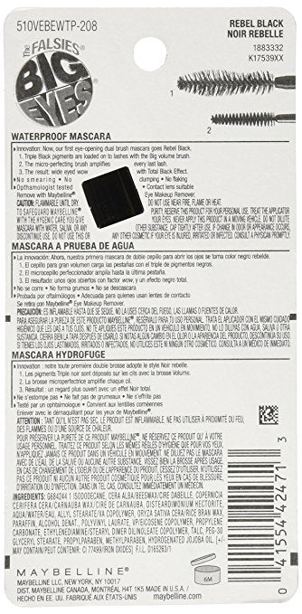 MAYBELLINE The Falsies Big Eyes Waterproof Mascara, Rebel Black 208, 0.29 Fl Oz - ADDROS.COM