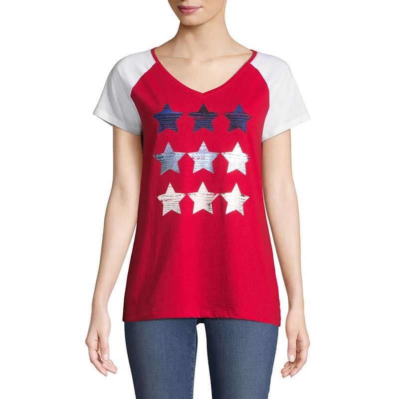 St. John's Bay Short Sleeve Americana V Neck Tee - Plus - ADDROS.COM