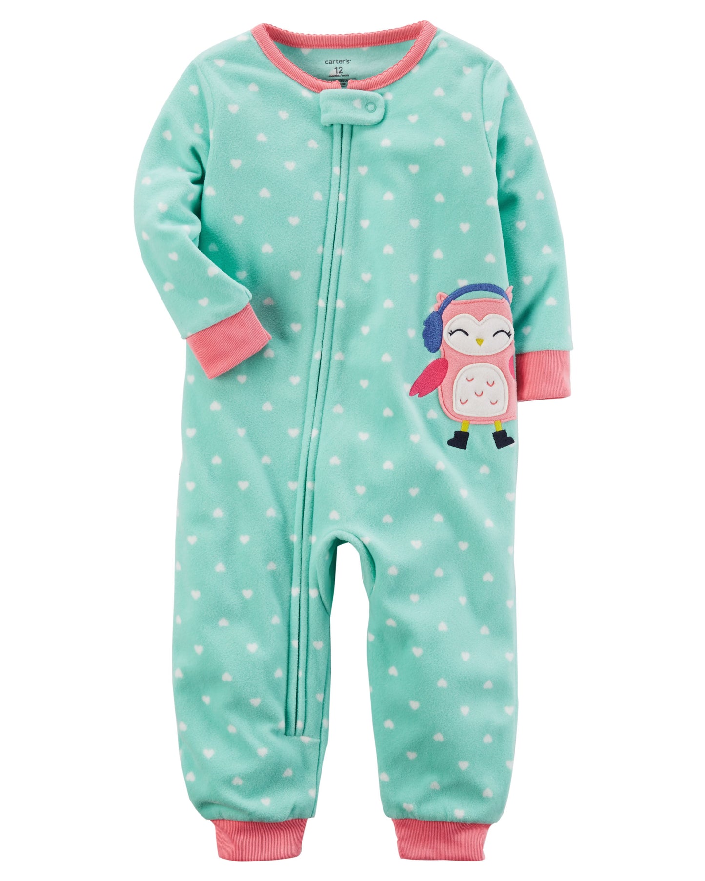 Carter's Heart-Print Owl Footed Fleece Pajamas, Baby Girls (6 Months -5T) 1-Piece - ADDROS.COM