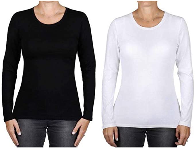 Felina Women's Long Sleeve Layering Crew Neck T-Shirts (2-pack)