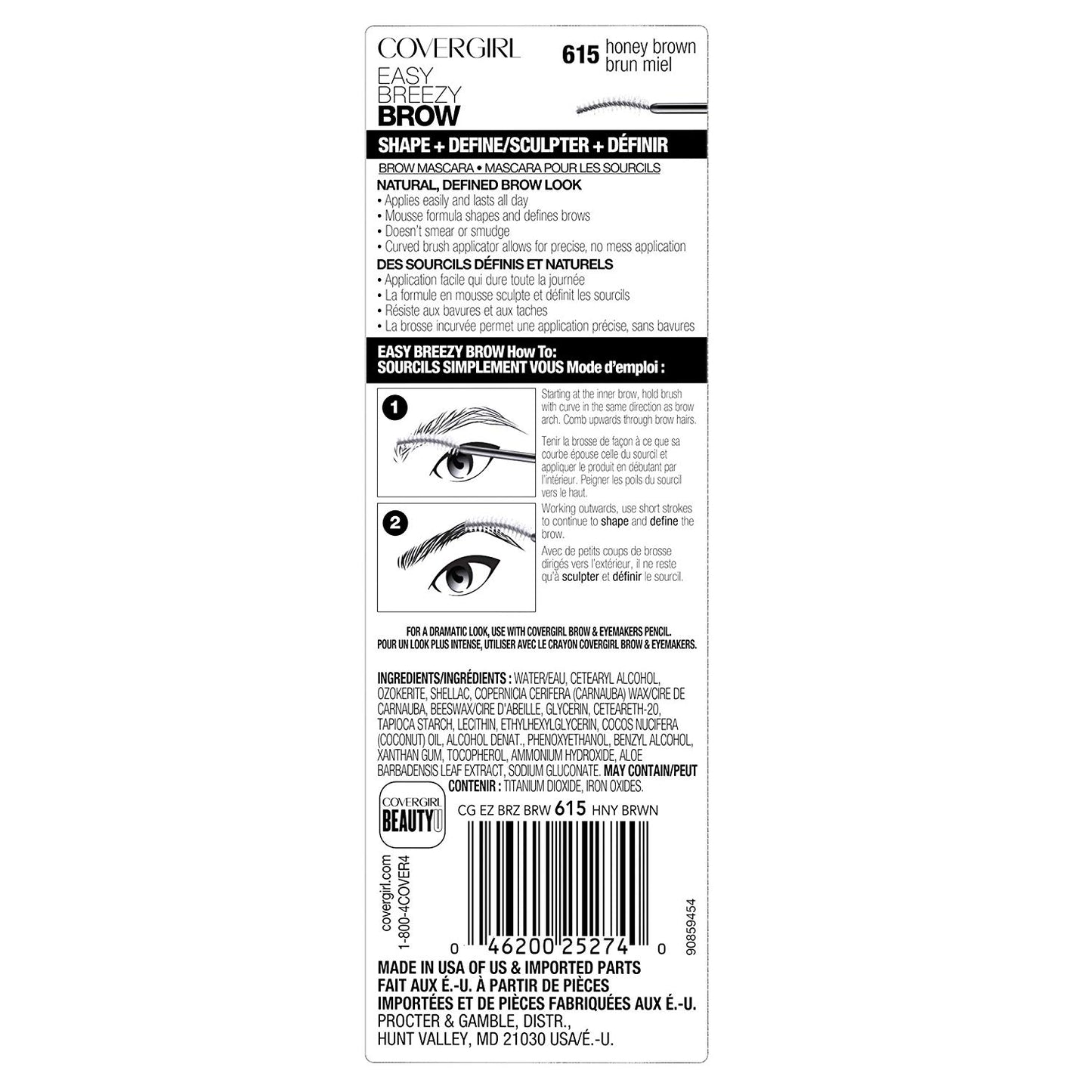 COVERGIRL Easy Breezy Brow Shape + Define Brow Mascara, 615 Honey Brown - ADDROS.COM