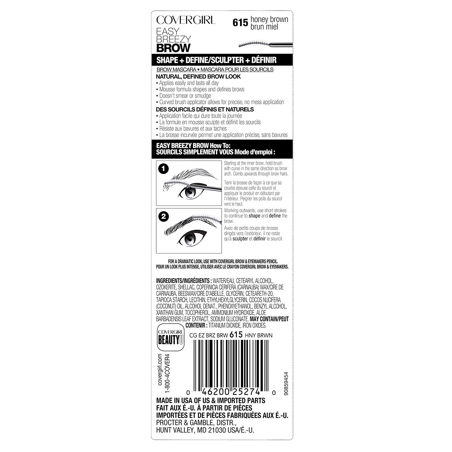 COVERGIRL Easy Breezy Brow Shape + Define Brow Mascara, 615 Honey Brown - ADDROS.COM