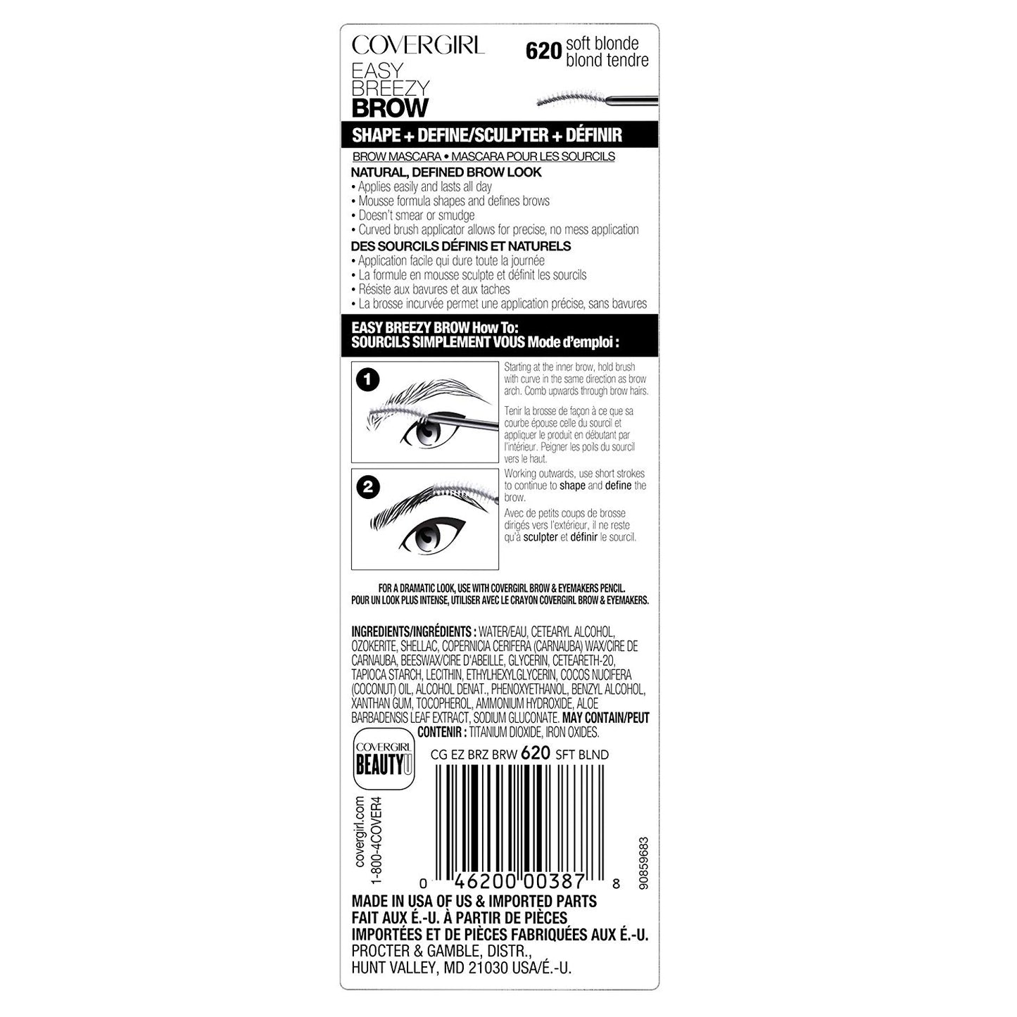 COVERGIRL Easy Breezy Brow Shape + Define Brow Mascara, 620 Soft Blonde - ADDROS.COM