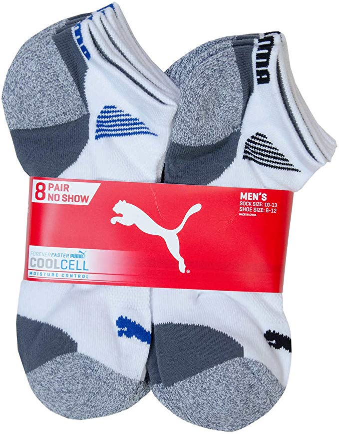 PUMA Mens No Show Socks, White (8-Pair) - ADDROS.COM