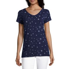 St. John's Bay® Short Sleeve Americana V-Neck Tee - Plus - ADDROS.COM