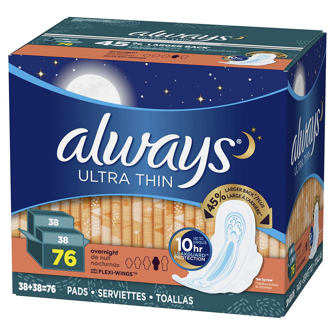 Always Ultra Thin Advanced Overnight Pads, 76-count