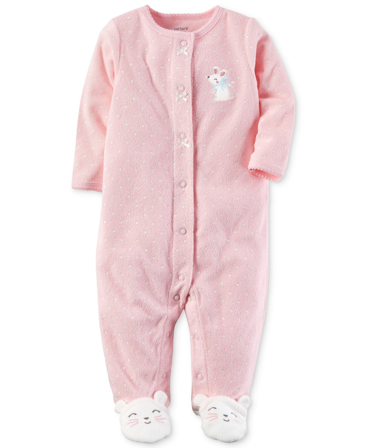 Carter's Baby Girls Dot-Print Terry Footed Coveralls One Piece - ADDROS.COM