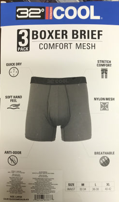 32 DEGREES Men's Mesh Wick Cool Boxer Brief (3 Pack)