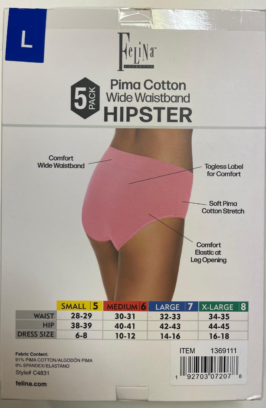 Felina Ladies' Cotton Stretch Hipster - Assorted Colors (5-Pack)