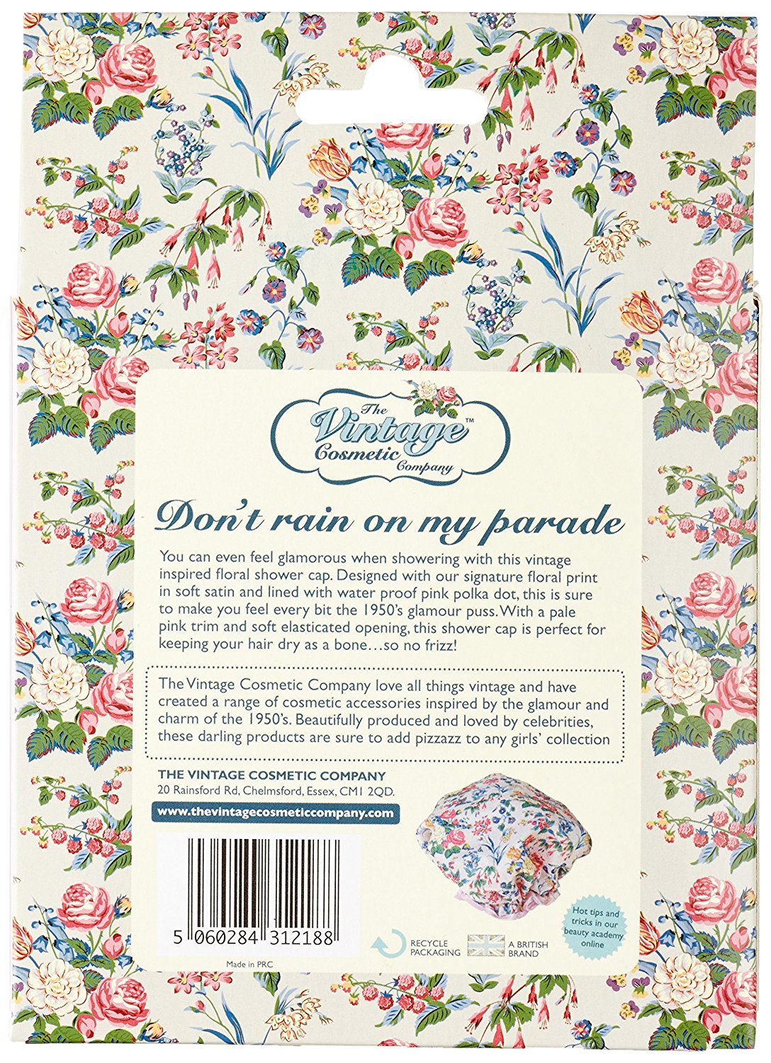 The Vintage Cosmetic Company - Shower Cap Pink Floral Satin - ADDROS.COM