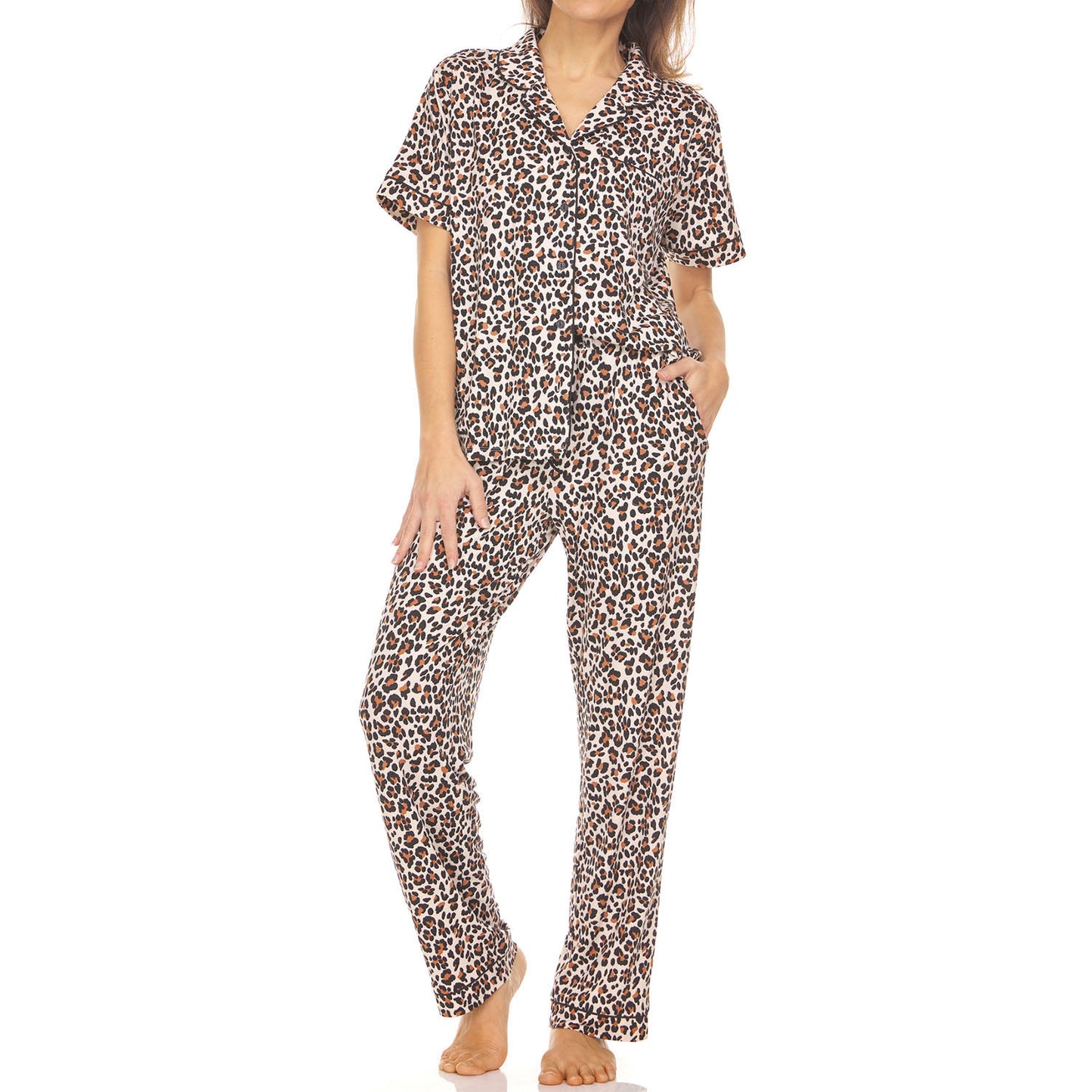 Ladies Short Sleeve Notch Collar PJ Set