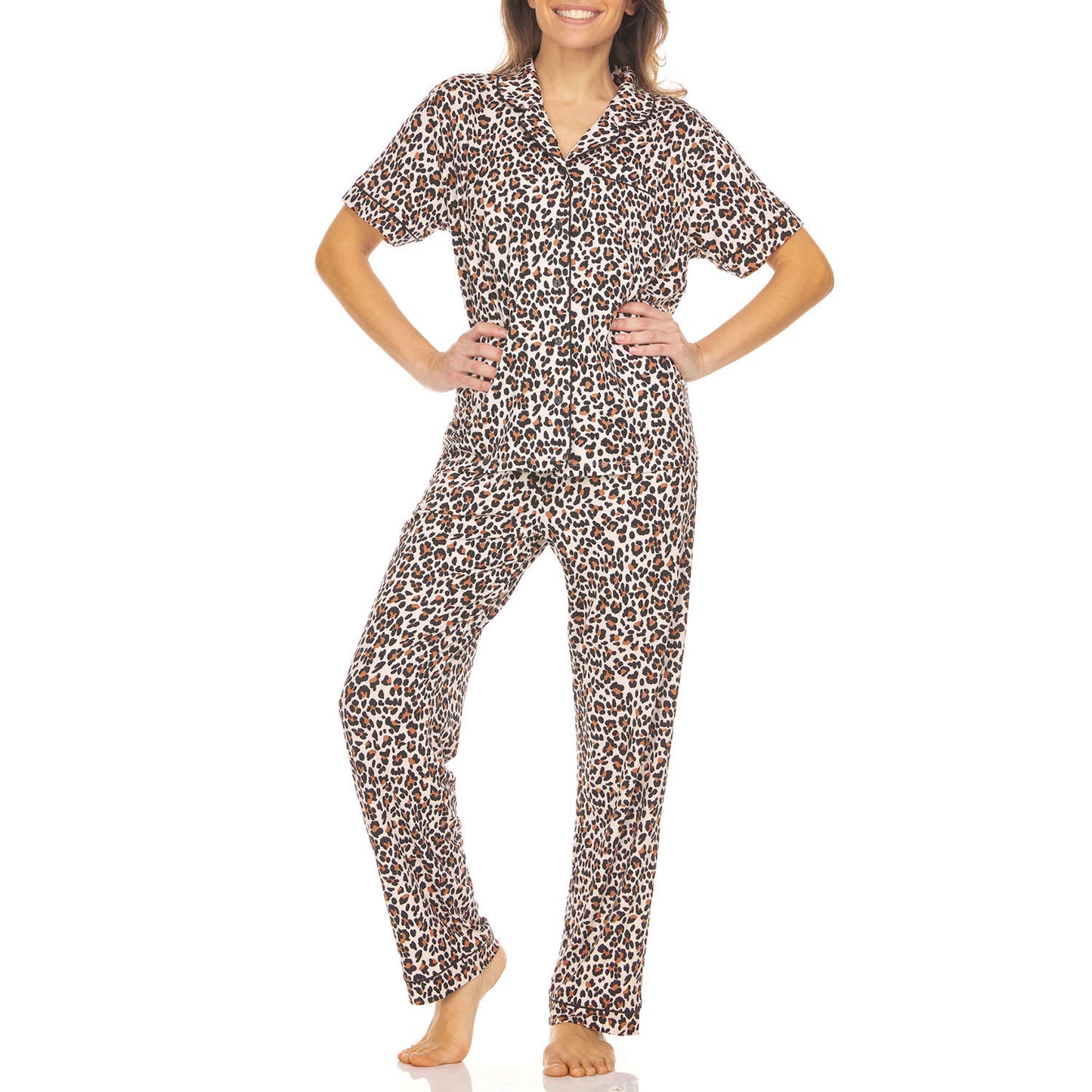Ladies Short Sleeve Notch Collar PJ Set