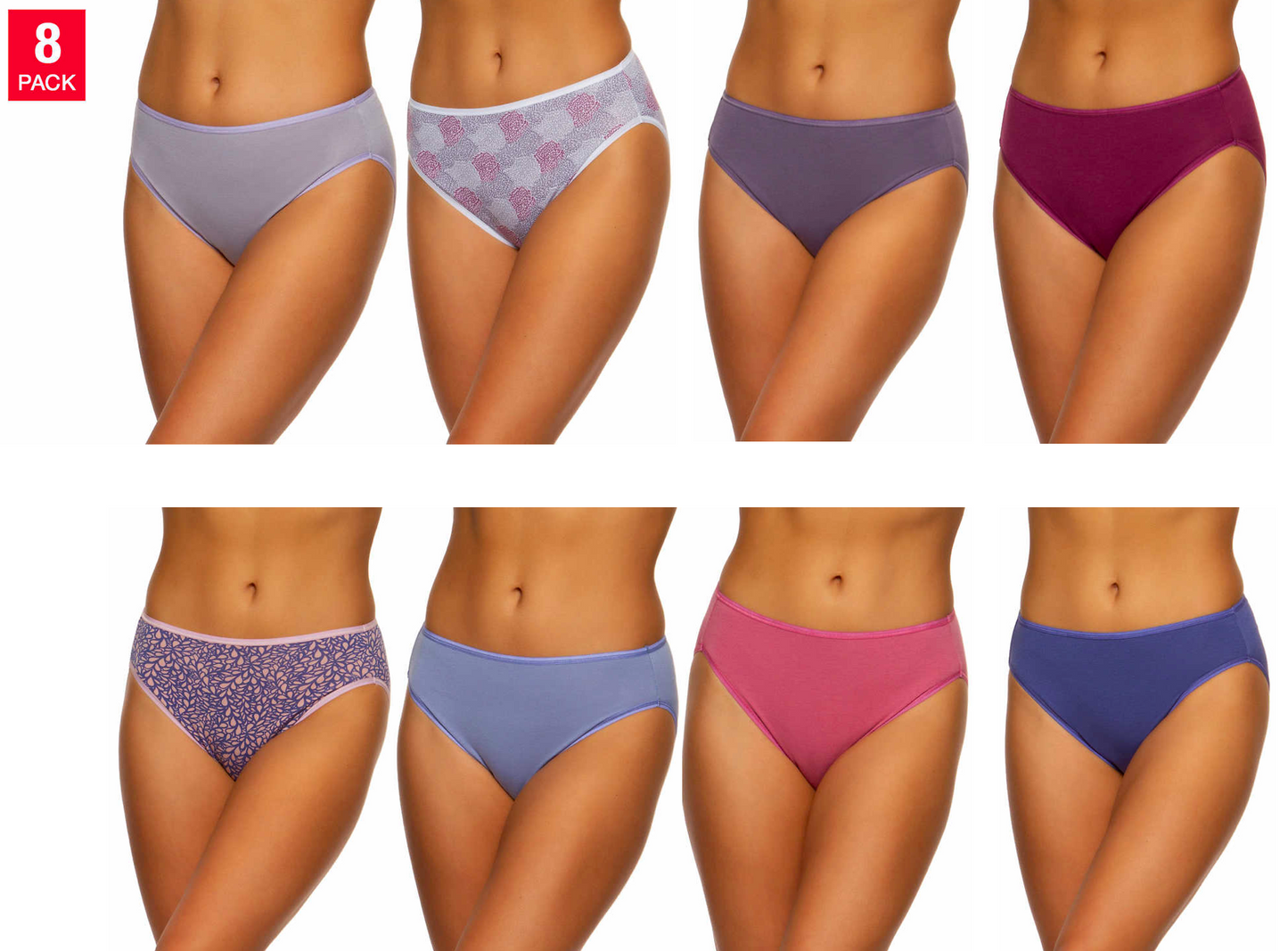 Felina Ladies Hi Cut Pant, Multi (8-pack)