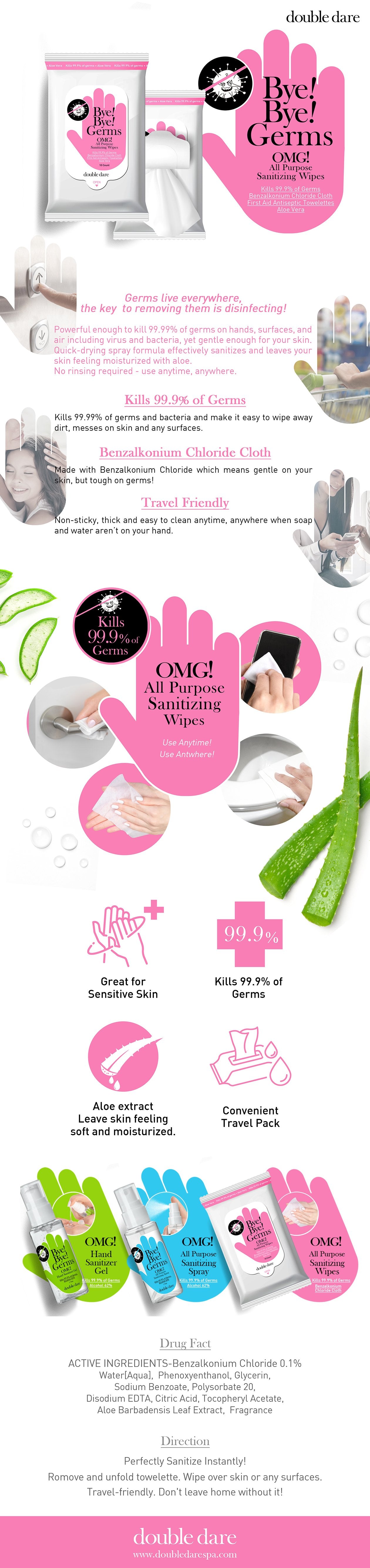 OMG Double Dare! All Purpose Sanitizing Wipes, 10 Wipes