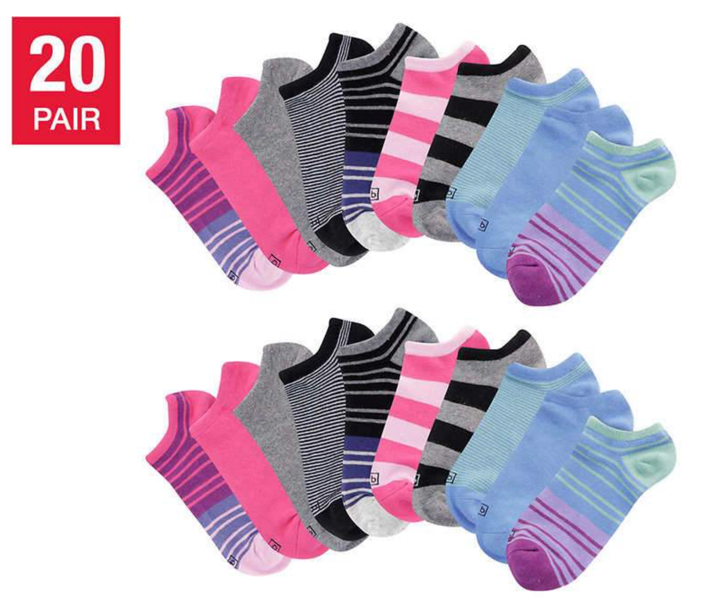 K.Bell Ladies No Show Sock - Pink (20-Pair)