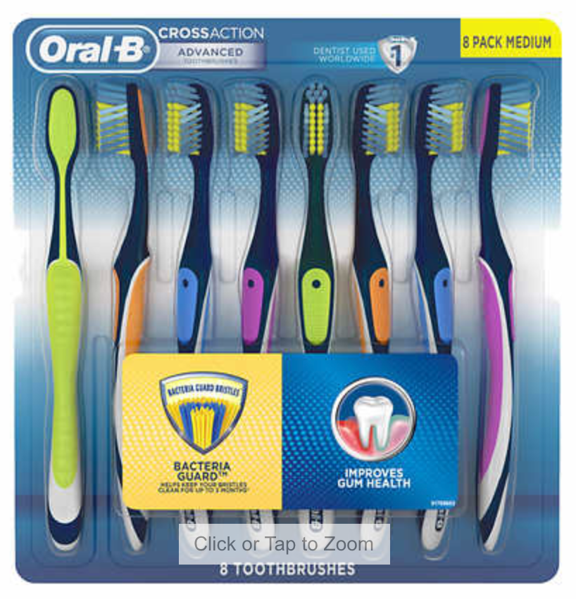 Oral-B Cross Action Advanced Toothbrush with Bacteria Guard Bristles (8 Pack)