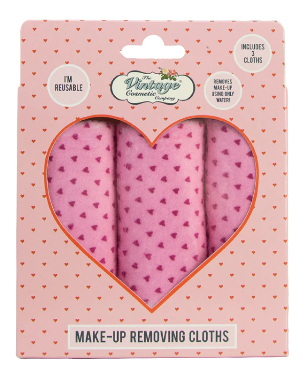 The Vintage Cosmetic Company - Heart Print Reusable Make-up Removing Cloths (3 Pack)