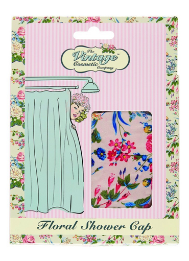The Vintage Cosmetic Company - Shower Cap Pink Floral Satin - ADDROS.COM