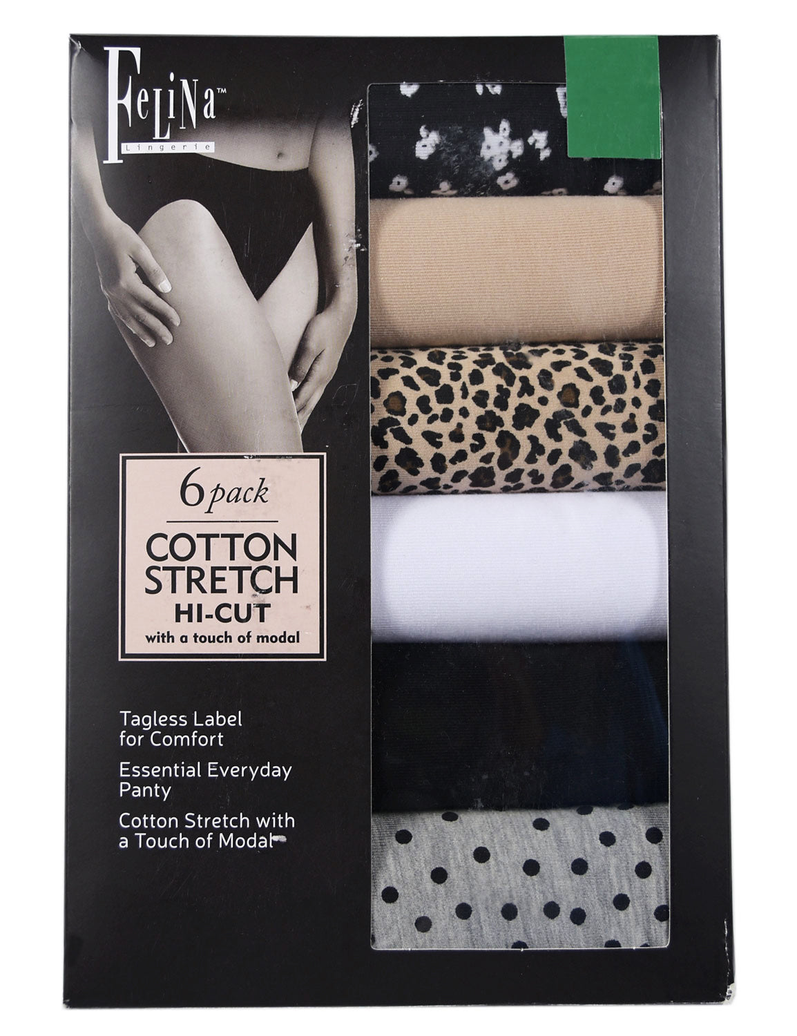 Felina Women's - Hi Cut Cotton Stretch Panties (6 Pack) - ADDROS.COM