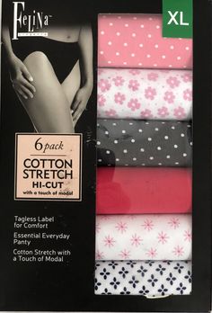 Felina Women's - Hi Cut Cotton Stretch Panties (6 Pack) - ADDROS.COM