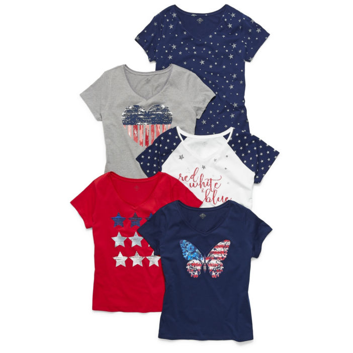 St. John's Bay® Short Sleeve Americana V-Neck Tee - Plus - ADDROS.COM